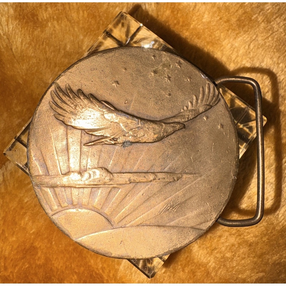 Vintage 70s Brass Eagle Belt Buckle Heavy Cast A-48 Napoleon Back